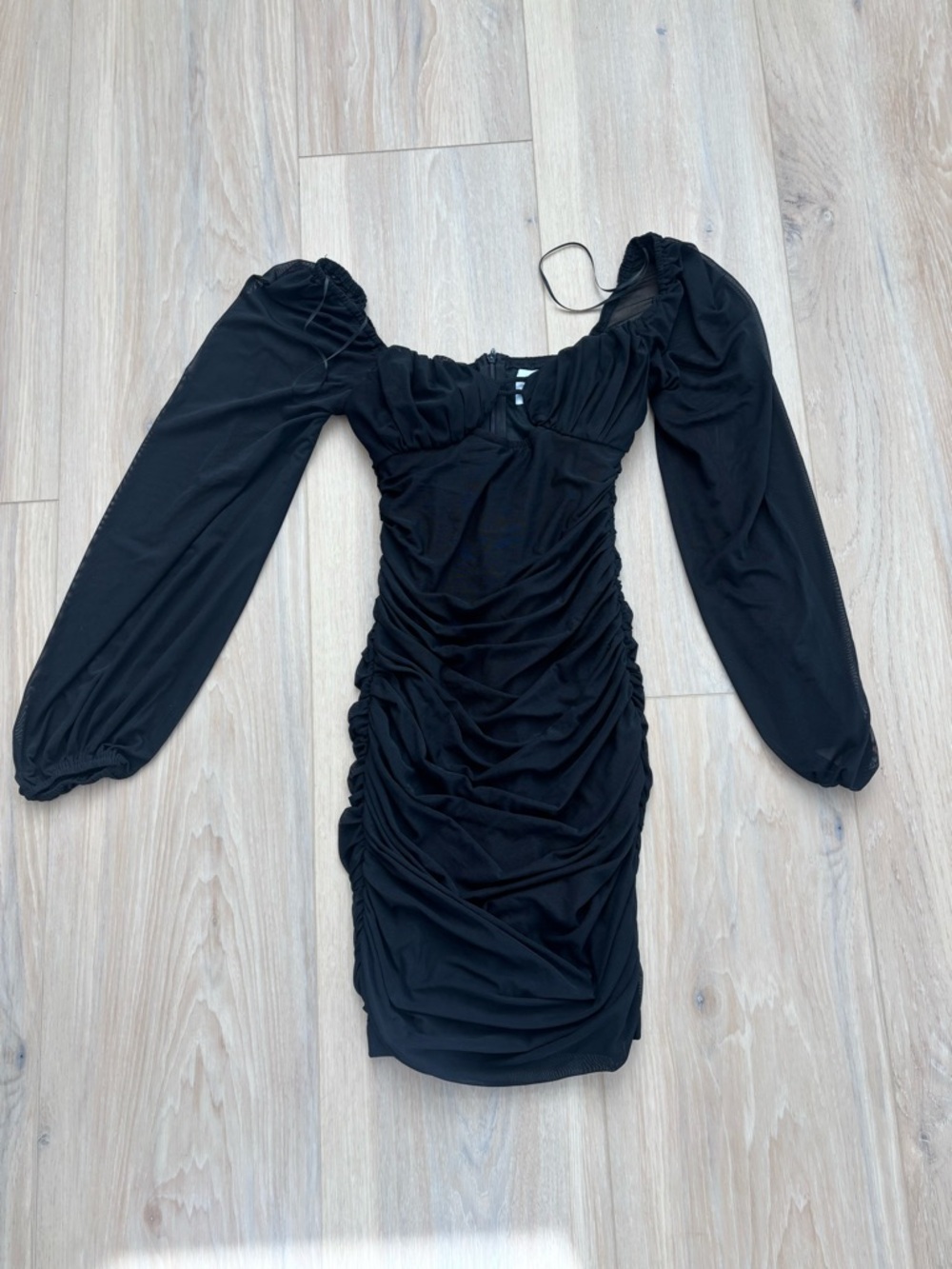 Princess Polly Black Ruched Long Sleeve Mini Dress US 2